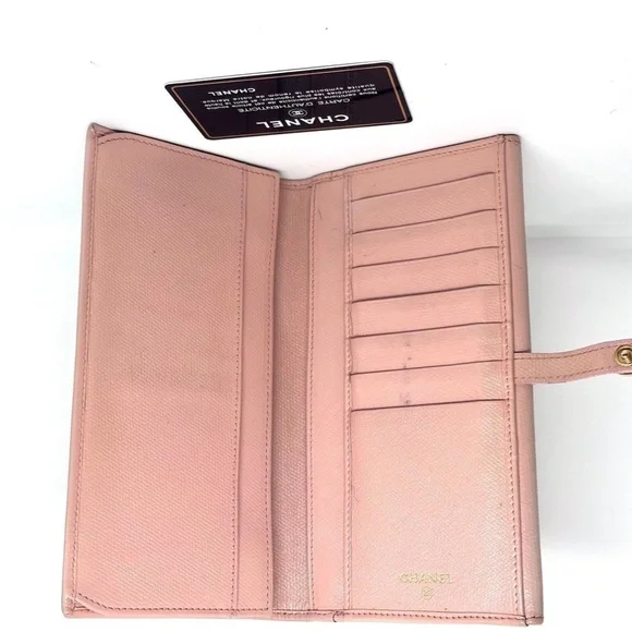 🩷 Chanel Wallet Pink Coco Button Snap Long Bifold w/ Authenticity Card and Box - Picture 3 of 10